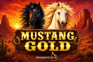 Banner del slot Mustang Gold con dos caballos