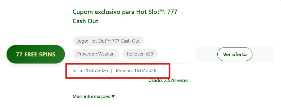 início e o término indicados no cartão